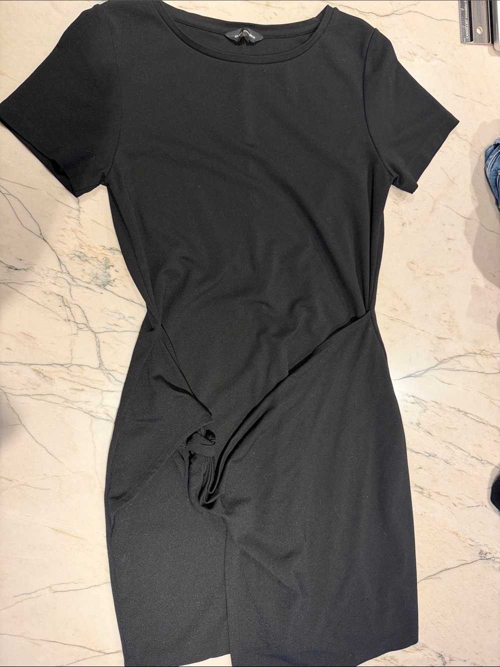 Club Monaco Black Twist-Front Short Sleeve Mini Dress